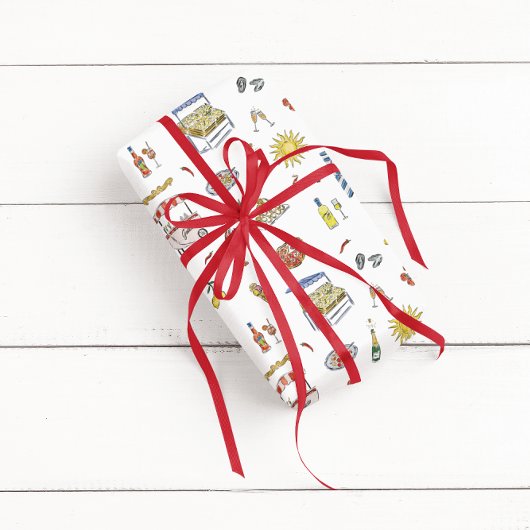 Mediterraanse Italiaanse Zomer Doodle Cadeaupapier