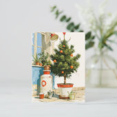 Mediterraanse Kerstboom op het Dak Briefkaart (Staand voorkant)