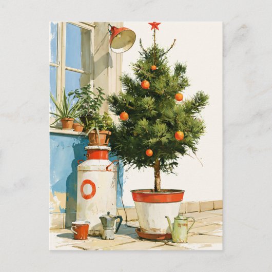 Mediterraanse Kerstboom op het Dak Briefkaart (Voorkant)