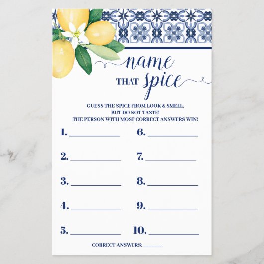 Mediterraanse naam die Spice Shower Game Kaart (Voorkant)