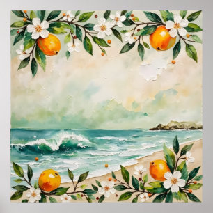 Mediterraanse Oranje Bloesem Kustposter Poster