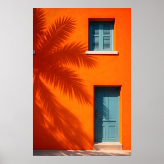 Mediterraanse oranje muurposter, kustpalm poster (Voorkant)