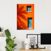 Mediterraanse oranje muurposter, kustpalm poster (Thuiskantoor)