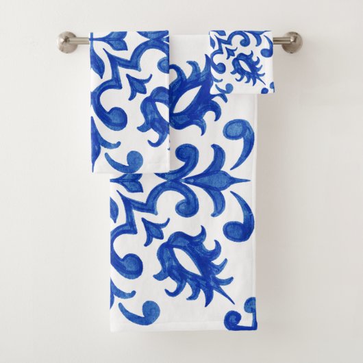 Mediterraanse Portugese Blauwe Tegel Bad Handdoek (Insitu)