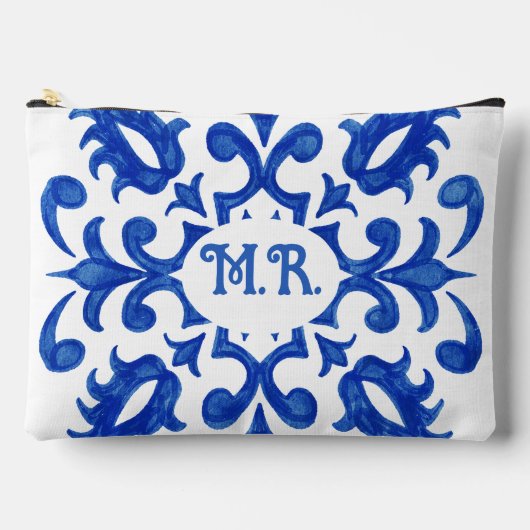Mediterraanse Portugese Blauwe Tegel Monogram Etui (Voorkant)