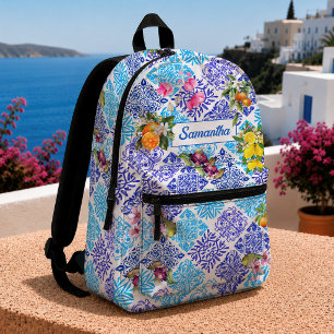 Mediterraanse Siciliaanse Azulejo Bloem Citrus Teg Bedrukte Rugzak