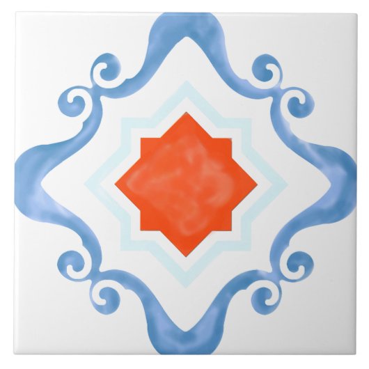 Mediterraanse Star Red & Blue Keramische Tegel Tegeltje (Voorkant)