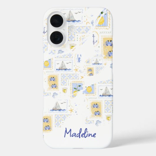 Mediterraanse tegel citroen kust monogram naam Case-Mate iPhone case (Achterkant)