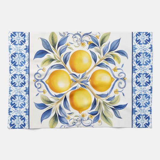 Mediterraanse tegel citroen theedoek (Horizontaal)