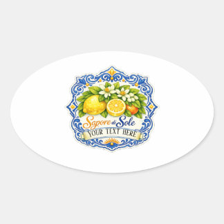Mediterraanse tegel citroen – watercolor kunst met ovale sticker