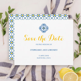 Mediterraanse tegel waterverf citroen bruiloft save the date