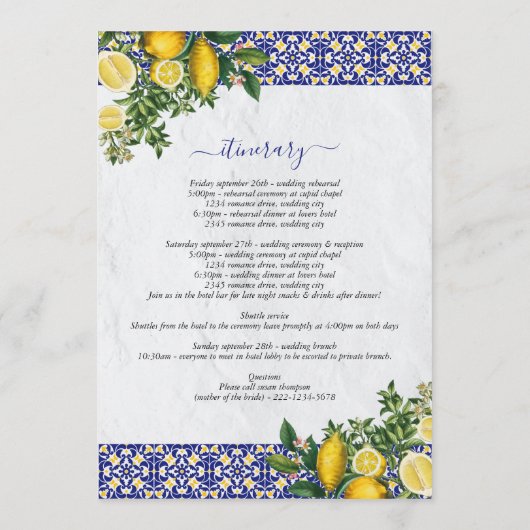 Mediterraanse Tegels Citroen Trouw Itinerary Programmakaart (Achterkant)