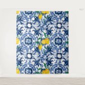 Mediterraanse tegels,majolica,blauwe tegels,citroe wandkleed (Voorkant)