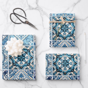 Mediterraanse tegels, Portugees, Azulejo, Majolica Inpakpapier Vel