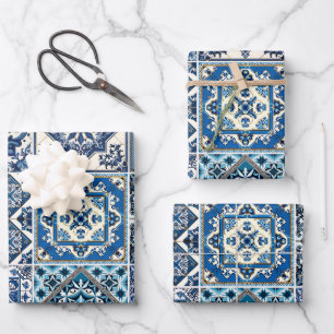Mediterraanse tegels, Portugees, Azulejo, Majolica Inpakpapier Vel