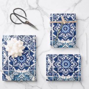 Mediterraanse tegels, Portugees, Azulejo, Majolica Inpakpapier Vel