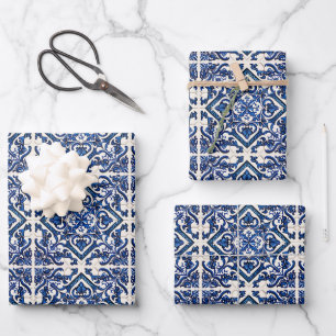 Mediterraanse tegels, Portugees, Azulejo, Majolica Inpakpapier Vel