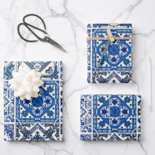 Mediterraanse tegels, Portugees, Azulejo, Majolica Inpakpapier Vel