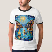 Mediterraanse Zeilboten Mozaïek Tshirt Design (Voorkant)