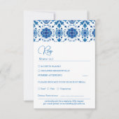 Mediterraanse zomer modern blauw Bruiloft Rsvp Kaa (Voorkant)