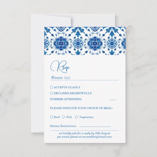 Mediterraanse zomer modern blauw Bruiloft Rsvp Kaa (Voorkant)