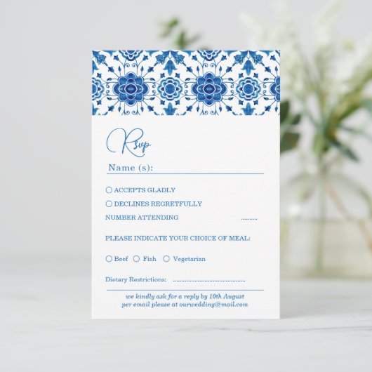 Mediterraanse zomer modern blauw Bruiloft Rsvp Kaa (Staand voorkant)