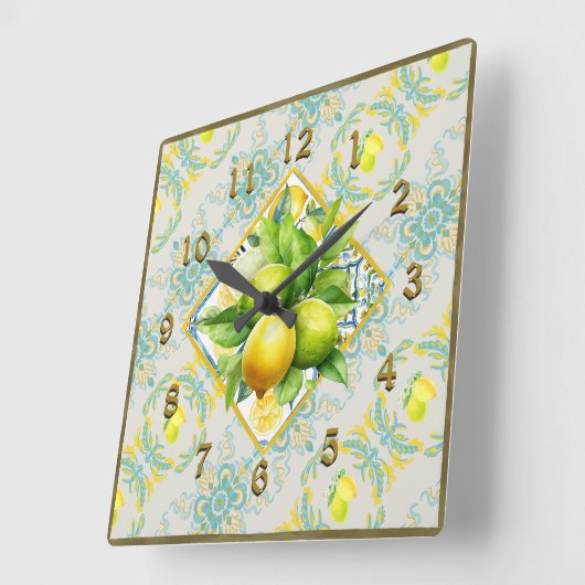 Mediterrane Amalfi Tegel Citroenen Muur Klok (Hoek)