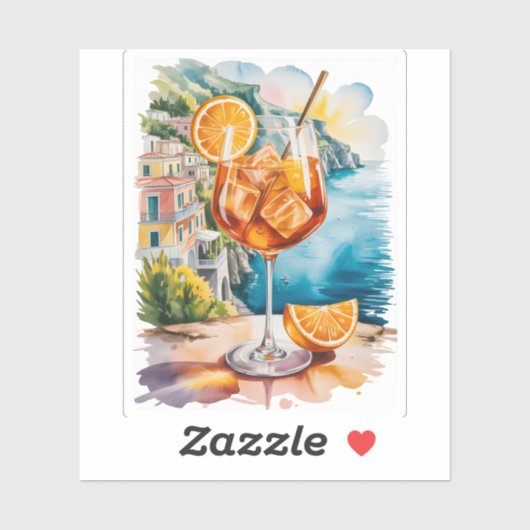 Mediterrane Aperol Spritz Drank Aquarel Sticker (Vel)