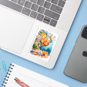 Mediterrane Aperol Spritz Drank Aquarel Sticker (Laptop met iPhone)