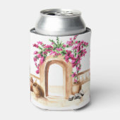 Mediterrane architectuur, bloemen, waterverf, h blikjeskoeler (Blikje Voorkant)