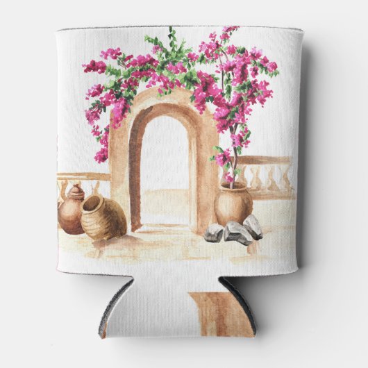 Mediterrane architectuur, bloemen, waterverf, h blikjeskoeler (Voorkant)