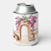 Mediterrane architectuur, bloemen, waterverf, h blikjeskoeler (Blikje Achterkant)