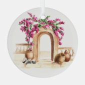 Mediterrane architectuur, bloemen, waterverf, h glas ornament (Achterkant)