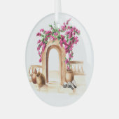 Mediterrane architectuur, bloemen, waterverf, h glas ornament (Voorkant links)