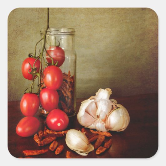  mediterrane aroma's vierkante sticker (Voorkant)