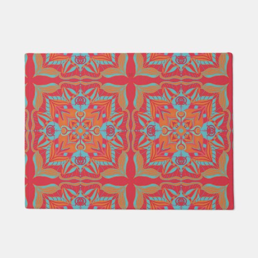 Mediterrane Azulejo Coral Floral Deurmat (Voorkant)