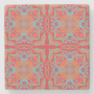 Mediterrane Azulejo Coral Floral Stenen Onderzetter