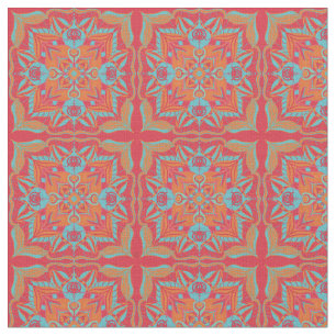 Mediterrane Azulejo Coral Floral Stof
