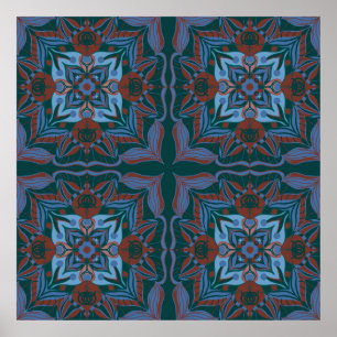 Mediterrane Azulejo Turquoise Bloem Poster