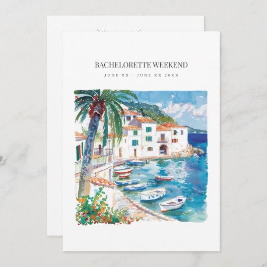 Mediterrane Bachelorette Weekend Uitnodiging (Voorkant / Achterkant)