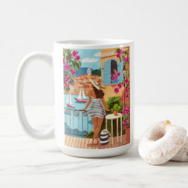 Mediterrane Balkon Illustratie Koffie Koffiemok
