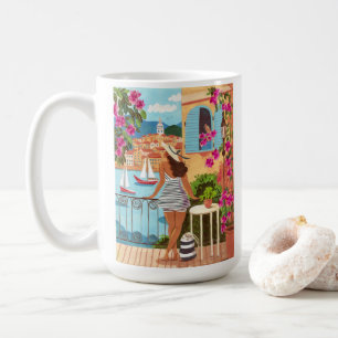 Mediterrane Balkon Illustratie Koffie Koffiemok