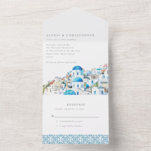 Mediterrane bestemming bruiloft all in one uitnodiging (Binnen)