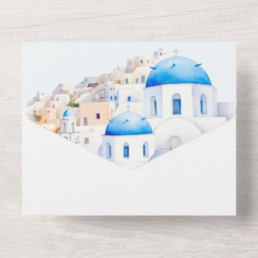 Mediterrane bestemming bruiloft all in one uitnodiging (Achterkant)