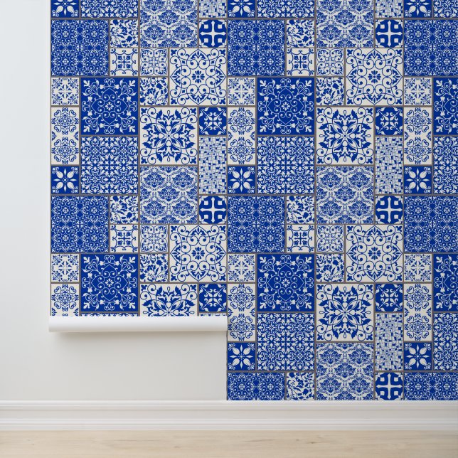 Mediterrane Blauw & Wit Azulejo Majolica Tegels Behang (Applicatie)