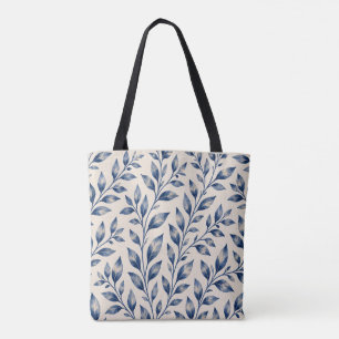 Mediterrane blauwe aquarel blad-tas tote bag