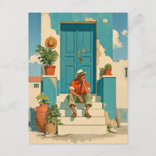 Mediterrane blauwe deur dagdroom briefkaart