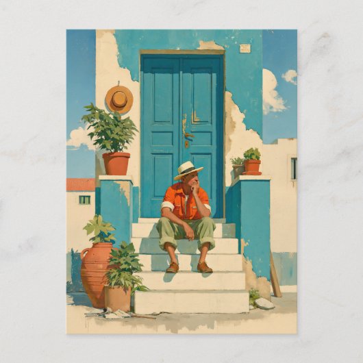 Mediterrane blauwe deur dagdroom briefkaart (Voorkant)