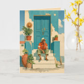 Mediterrane blauwe deur dagdroom kaart (Gele Bloem)