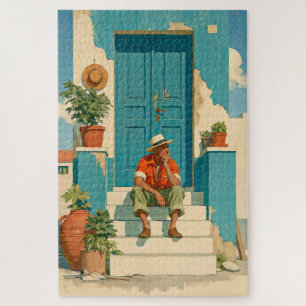 Mediterrane blauwe deur dagdroom legpuzzel